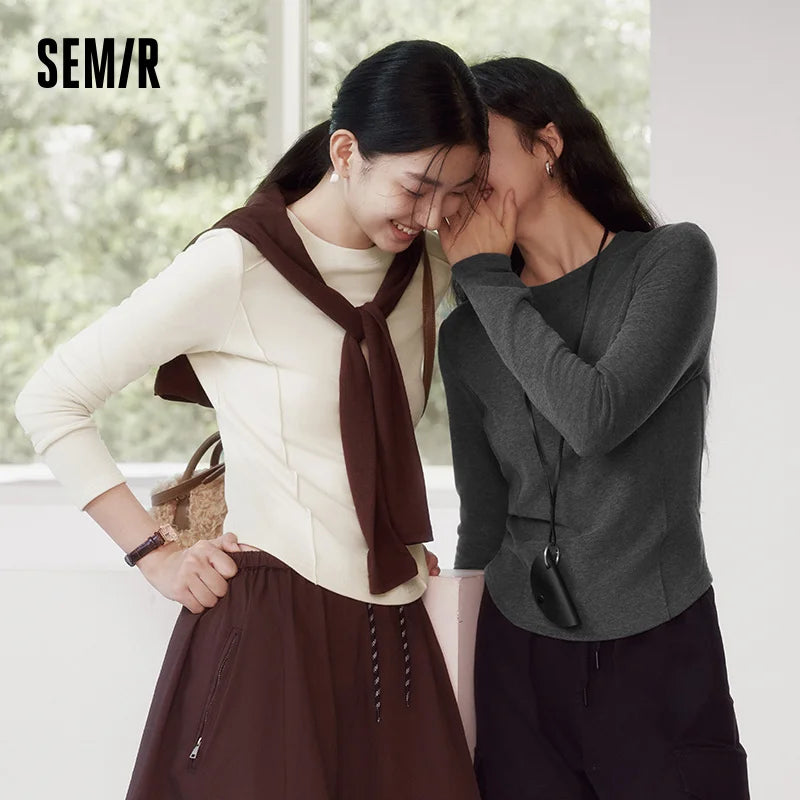 Semir Long Sleeve T-Shirt Women Winter Long Sleeve T-Shirt Women Winter Top Fitted Shoulder  Color 2025 New Slim Soft Clothing