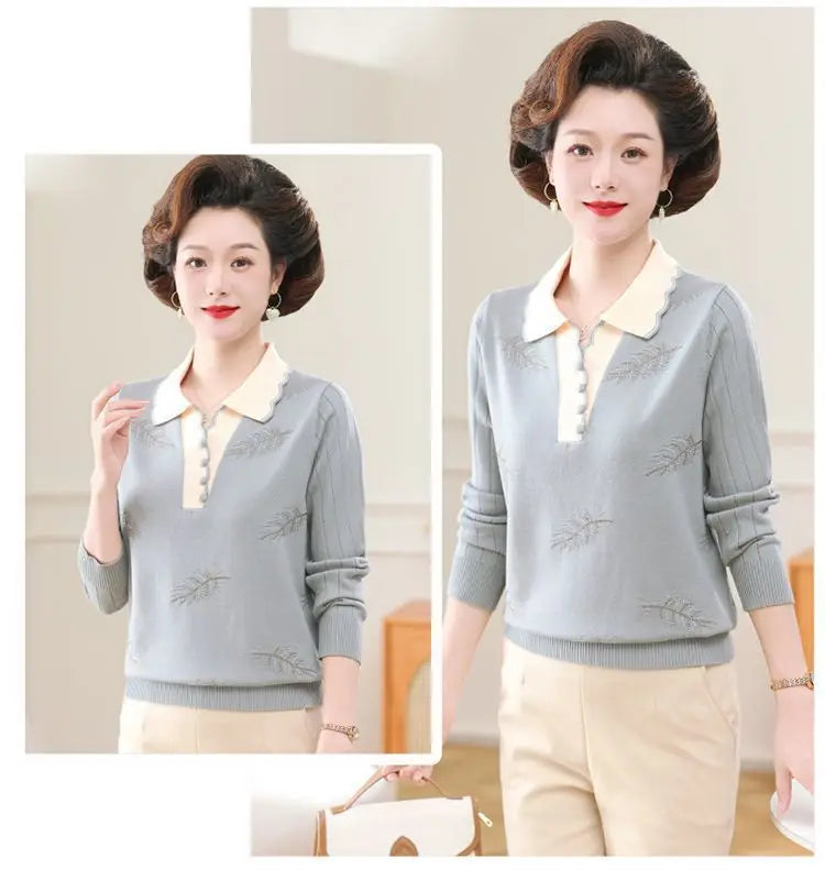 Fashion Sweater Women Trends 2026 Lapel Shirt Long Sleeve Pullover Tops Spring Autumn Woolen Jumper Female Basic Wear Blouse