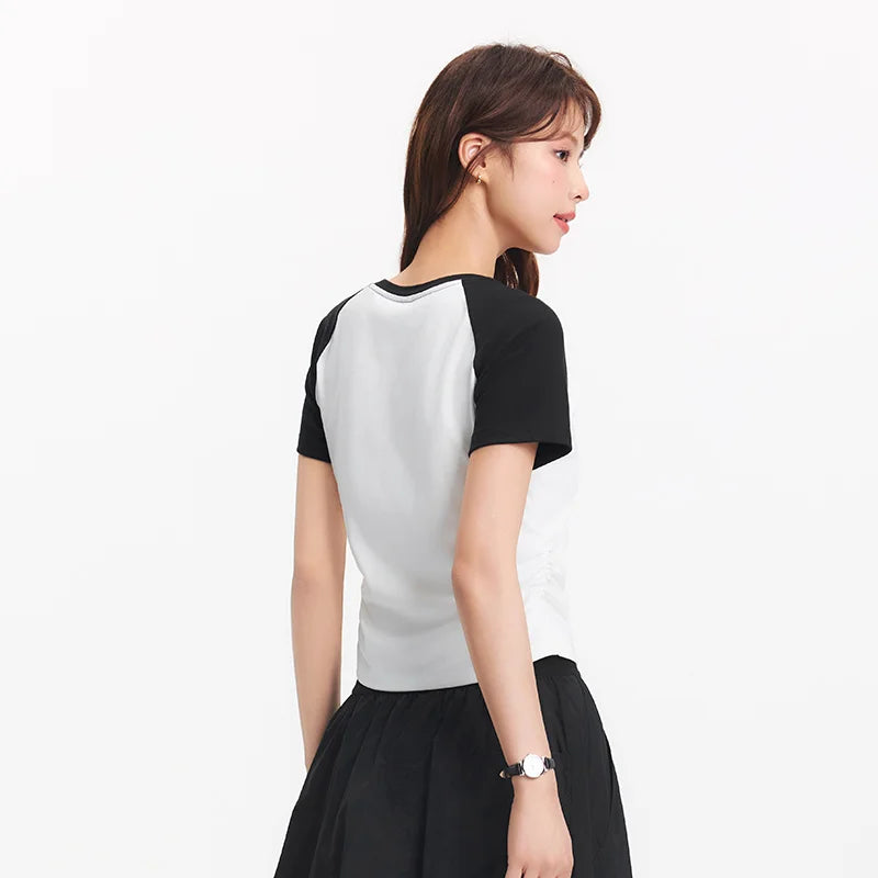Semir Womens Tshirt 2026 Color Block Raglan Sleeve Slim Cool Feeling Slim Fit Casual Soft Daily Wear