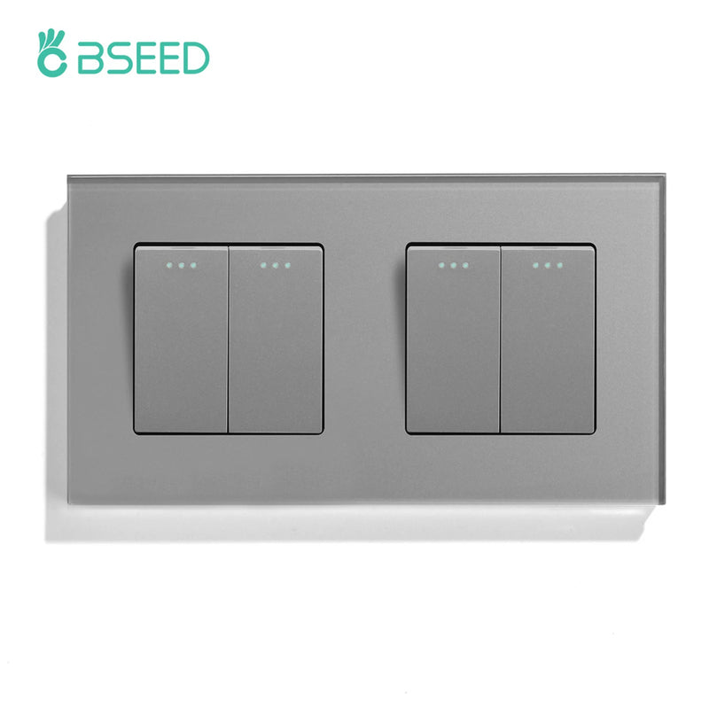 BSEED Mechanical Wall Light Push Switch 1/2Gang 1Way Automatic Rebound Switches Button With Glass Frame 250V
