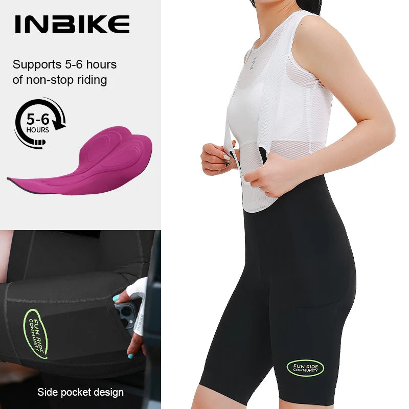 INBIKE Women's Cycling Bibs Pants High-waisted Summer Bike Shorts with Straps Shock Absorbing Bicycle Shorts MTB Cycling Clothes