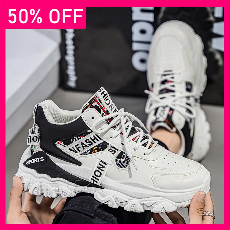Men Sports Shoes High-quality Leather Wear-resistant Comfort Breathable Lace Up Running Shoes 2026 New Thick Soled Fitness Shoes