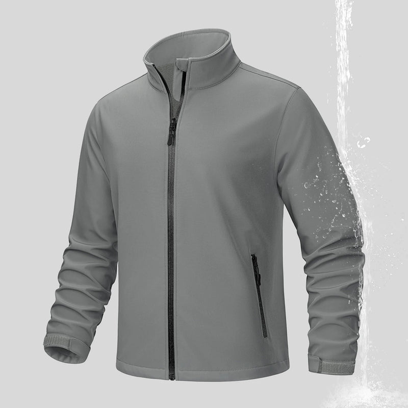 TACVASEN Fleece Lined Softshell Jacket Men's Full Zip Up Rain Jacket Outdoor Work Jacket Spring Trekking Hiking Windbreaker Male