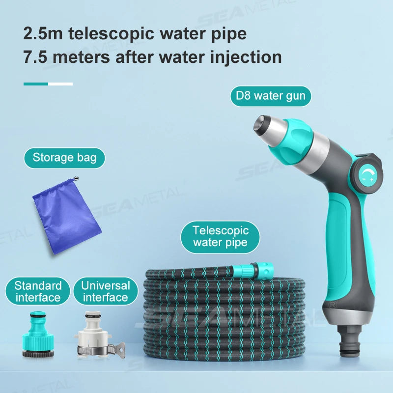 SEAMETAL Car Wash Water Gun Sprayer Telescopic Hose High Pressure Car Washers 3 Modes Adjustable for Car Home Garden Cleaning