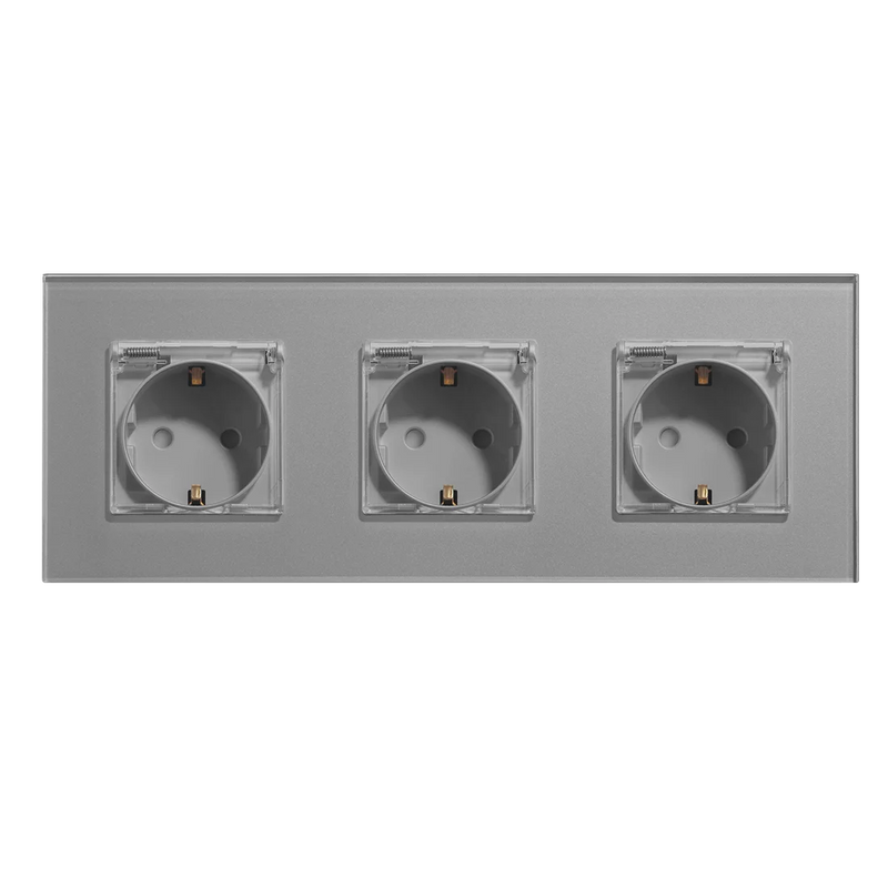 BSEED EU Standard Single Power Sockets With Waterproof Cover Double Wall Outlet Bathroom Triple Plugs 16A Crystal Panel 110-250V