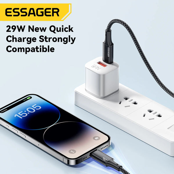 ខ្សែសាក USB Essager ប្រភេទ C សម្រាប់ iPhone 14 13 12 11 Pro Max Xs 8 Plus iPad Macbook Wire 29W PD Fast Charging Type C To Lighting Data Cord