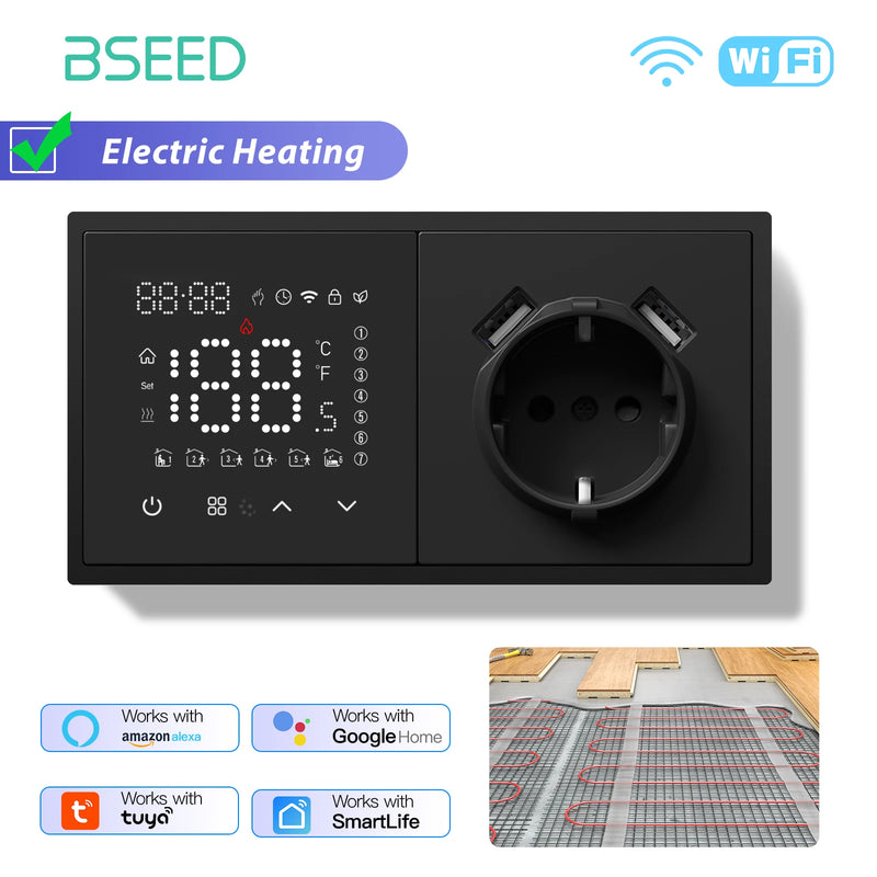 BSEED WIFI Electric Heating Water Boiler Smart Thermostat With Socket Support Alexa Google Temperature Controller Plastic Frame