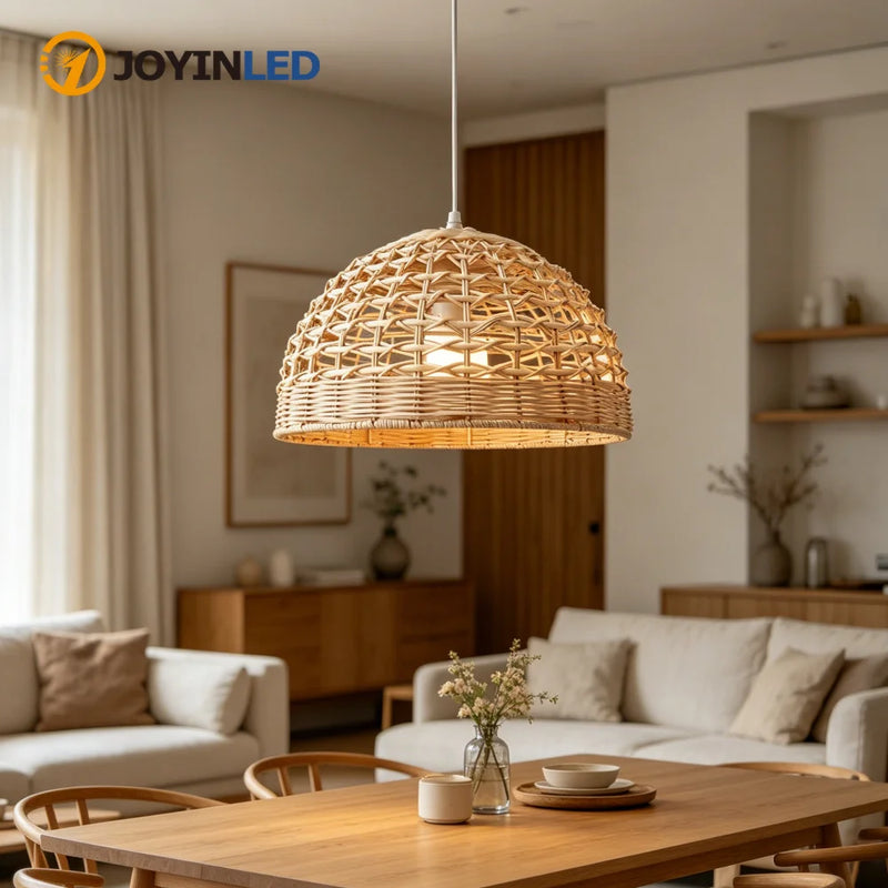 ចង្កៀងព្យួរ JOYINLED រចនាបថជប៉ុនធ្វើពីឫស្សី ធ្វើពីសរសៃ Wicker រាងមូល ចង្កៀងសម្រាប់ភោជនីយដ្ឋាន បារ សណ្ឋាគារ