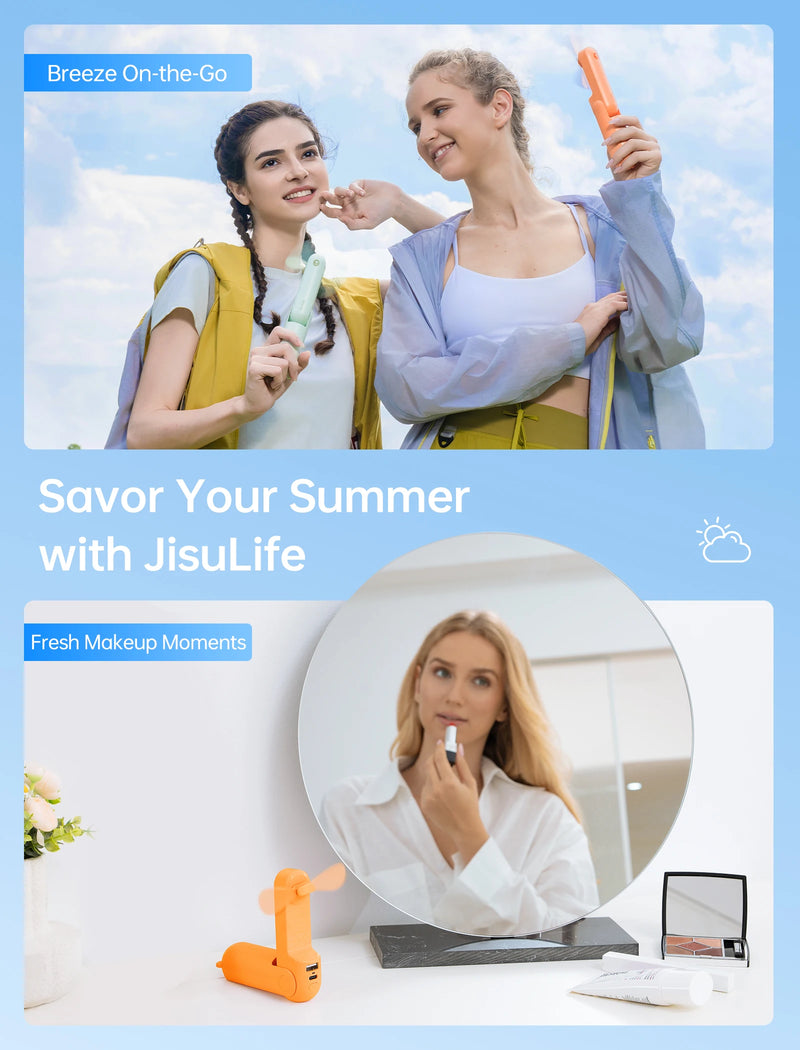 JISULIFE New Color Series F8 Portable Handheld Mini Fan 3 IN 1 USB Rechargeable with Power Bank, Flashlight, Pocket Design Fan