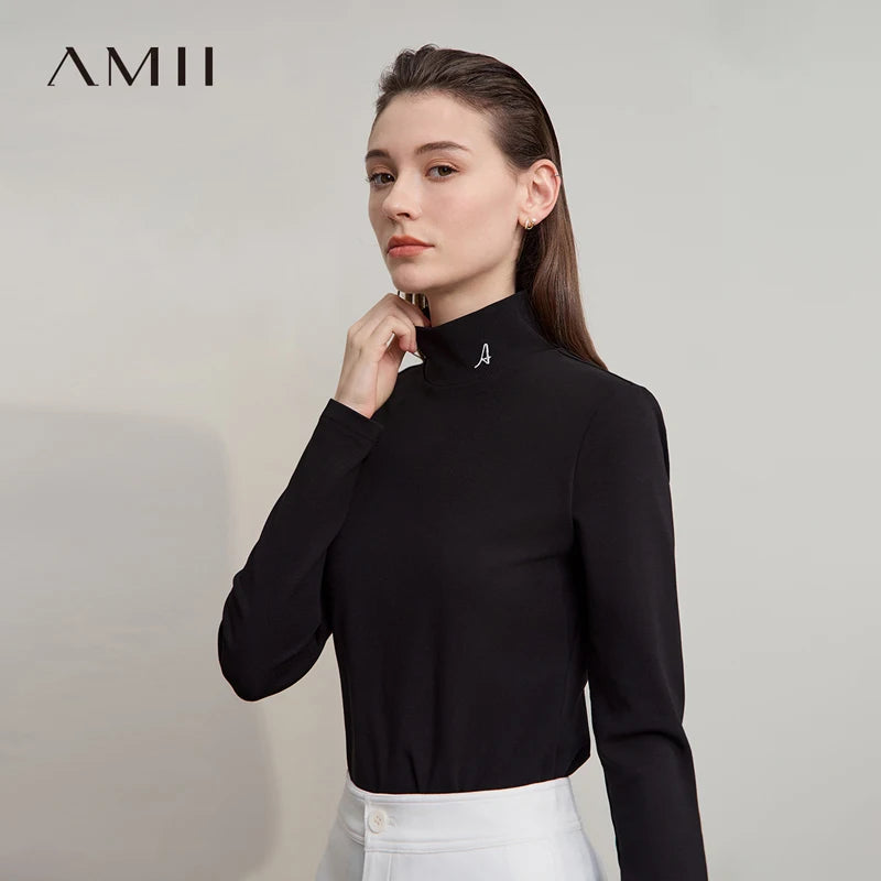 អាវយឺត AMII សម្រាប់នារីឆ្នាំ ២០២៥ រដូវរងាថ្មី កអាវពាក់កណ្តាលអណ្តើក ប៉ាក់អក្សរ អាវយឺតដៃវែងសម្រាប់នារី 12524051