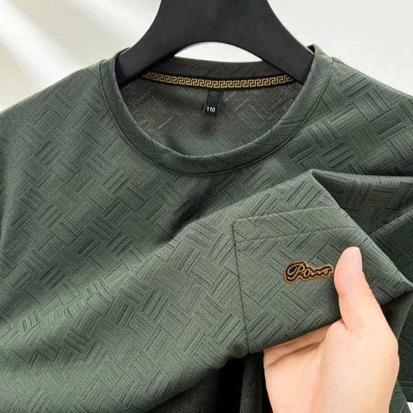 Luxury Summer New Man Short-Sleeved T-Shirt Round Neck Scorched Flower Actual Pocket Embroidery Leisure Ventilate Men's Clothing