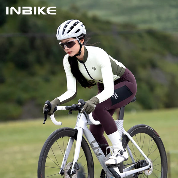 INBIKE Winter Fleece Cycling Jersey Set Women's Thermal Long Sleeve Bicycle Jersey Bib Pants Toursers Mountain Road Bike Clothes