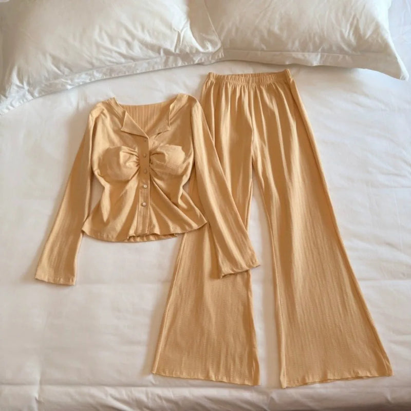 New Women's Pajamas Sleepwear Women Night Clothes Pyjamas Pijama Pajamas for Lady Spring Autumn Long Sleeve Tops Pjs Woman Set