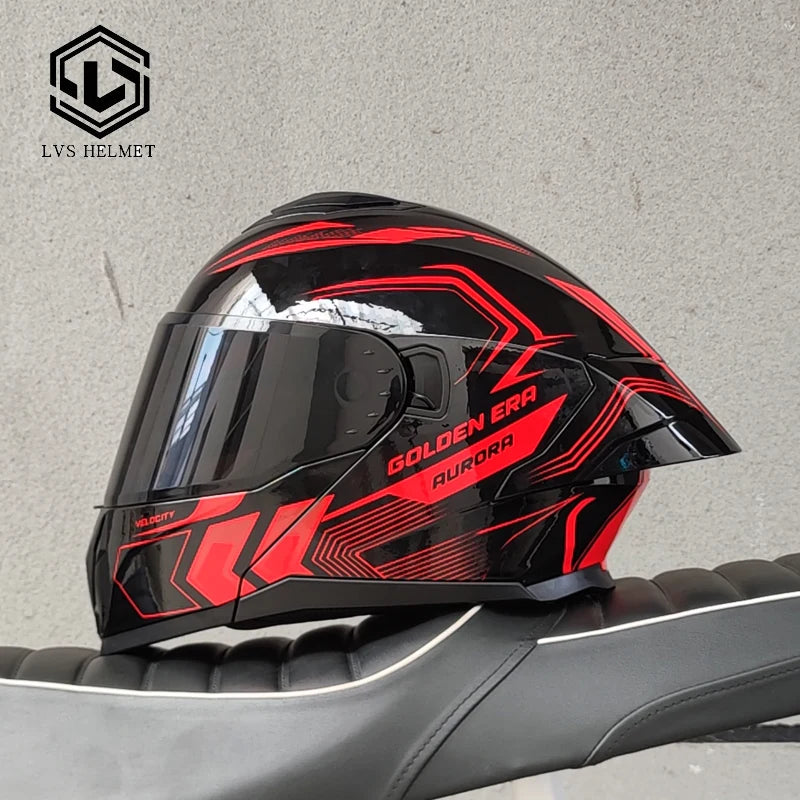 Modular Flip Up Motorcycle Helmet Dual Visor Big Rear Spoiler DOT Approved Full Face Motorbike Racing Safety Helmet Casco Moto