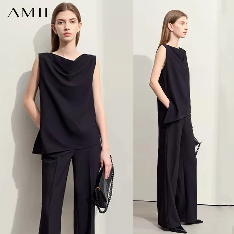 ខោ Amii Minimalism រដូវក្តៅឆ្នាំ ២០២៥ អាវកាក់កអាវថ្មីសម្រាប់ស្ត្រីធ្វើដំណើរទៅធ្វើការ ខោធម្មតាសម្រាប់ស្ត្រីដាច់ដោយឡែកពីគ្នា 12452086