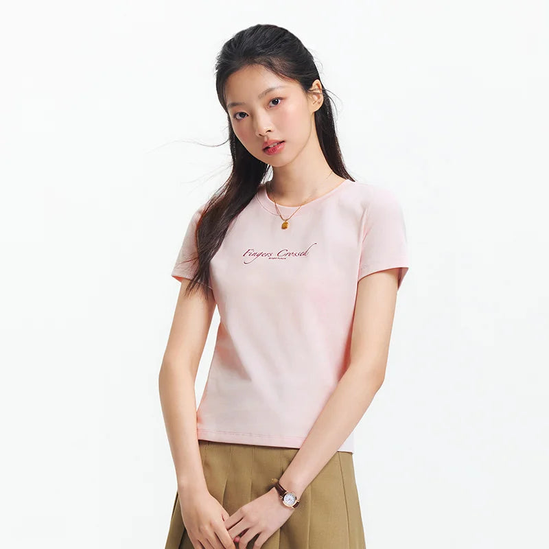 Semir Women Tshirt Slim Standard Shoulder Letter Print Crew Neck 2026 Summer Fashion Casual Style Soft Lightweight Daily Top
