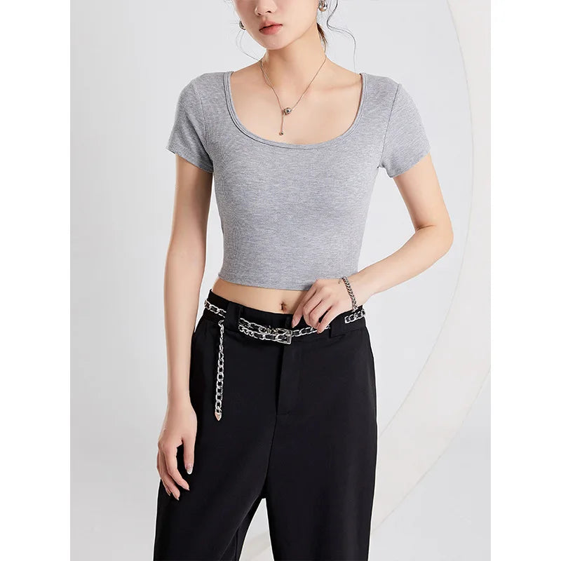 New Square Collar Bra Cup Integrated Slim Modal Sleepwear Vest One Piece Pajamas Women Comfortable Bottom Short Sleeve T-shirt