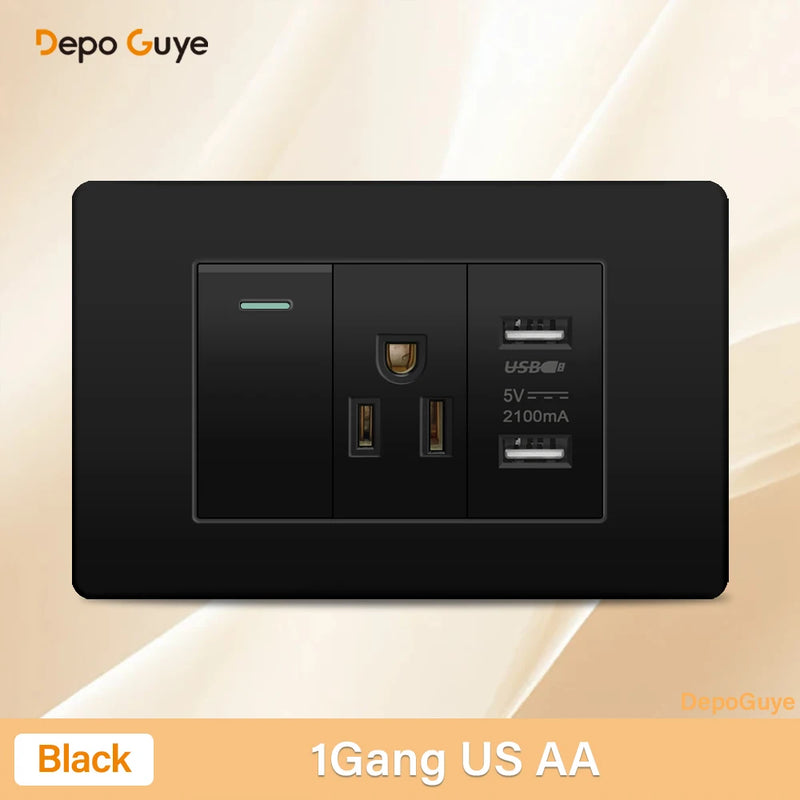 Italy Chile Mexico Outlet with USB Smart Type-c 20W Fast Charging Wall plug,Brazil Electric Light Switch Dual usb Power Socket