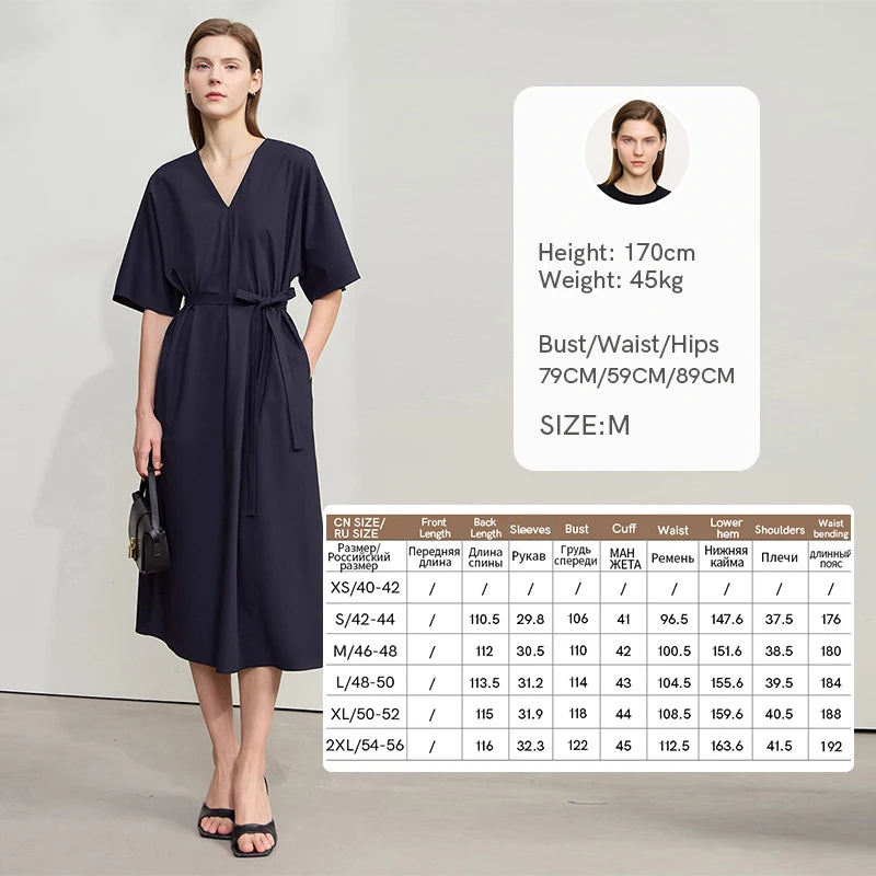 រ៉ូប Amii Minimalist Casual Womens Summer 2025 New Office Lady A Line V-neck Solid Color Dress for Women Elegant 12542161