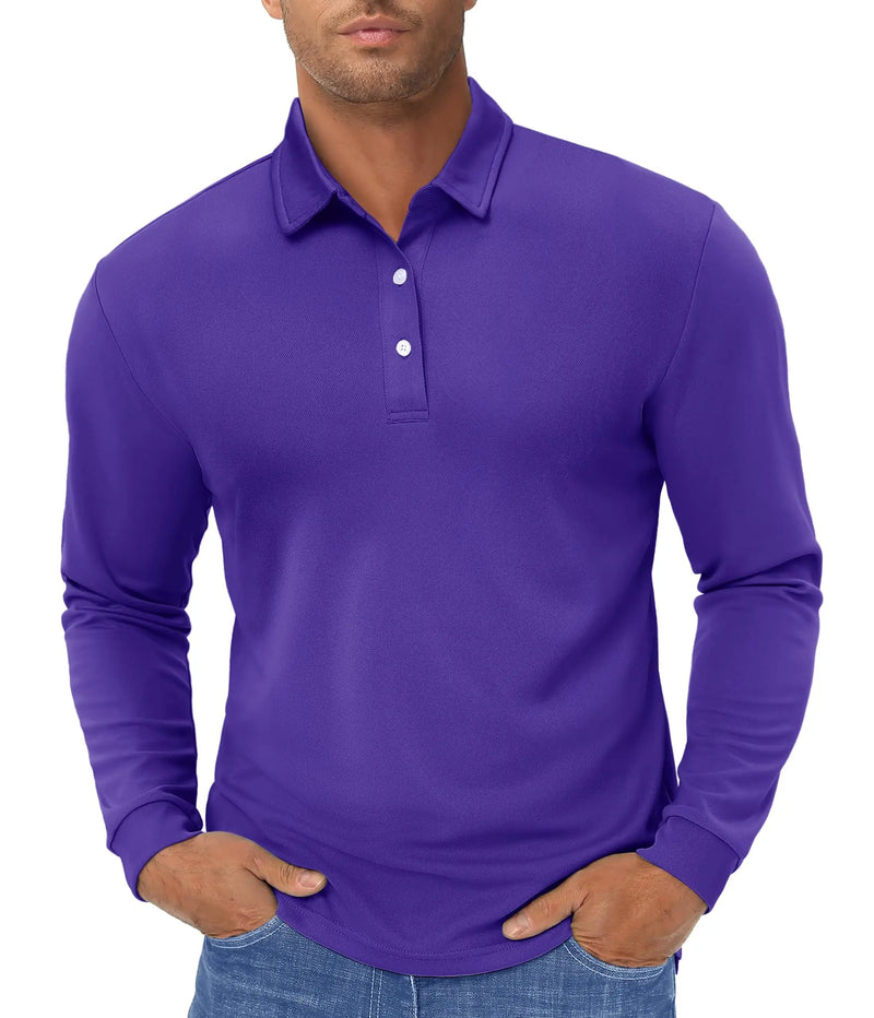 TACVASEN Long Sleeve Polos Quick Dry T-shirts Mens Breathable Sports Tees Casual Golf Polo Shirts Work T-shirt Pullover Tops Man