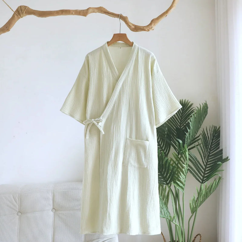 Kimono Bathrobe Female Robe Nightwear for Woman Pure Cotton Short Sleeve Home Clothing 2026 New Summer Women's Sleeping Robe