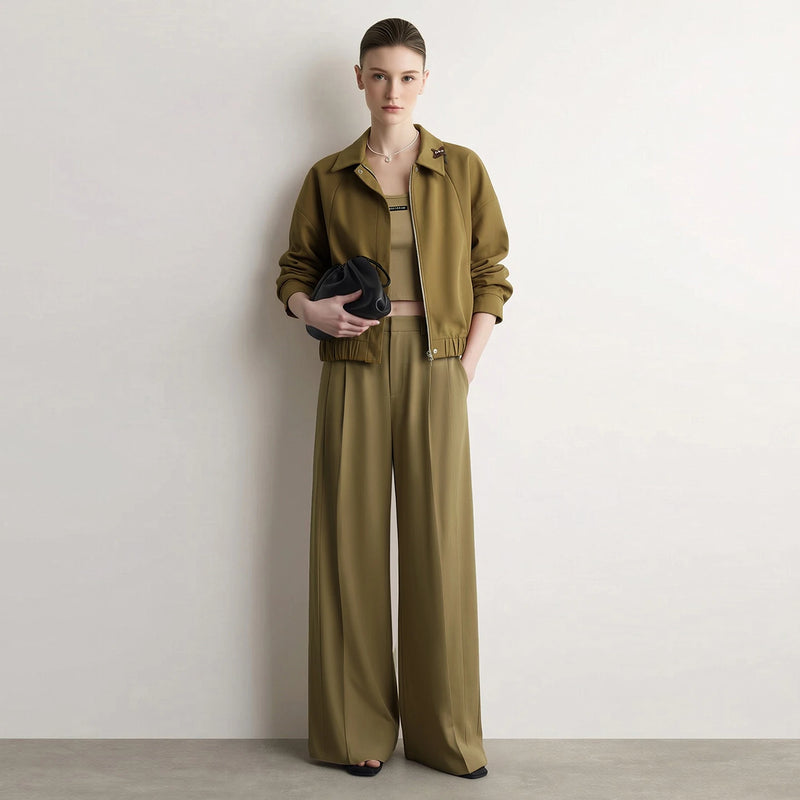Amii Wide Pants Woman 2026 Autumn New Pleated Breathable Casual Trousers Loose Versatile Middle-aged Women's Clothing 12623019