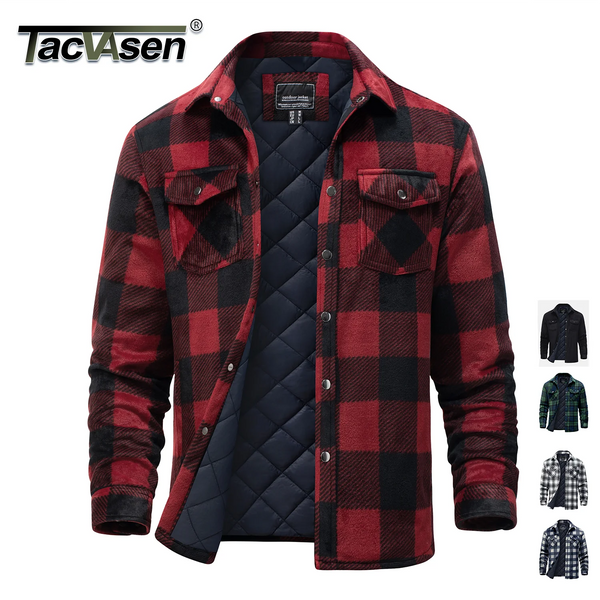 TACVASEN Men's  Quilted Lined Plaid Flannel Jacket Winter Shirt Long Sleeve Button Casual Thickened Coat with 5 Pockets Outwear