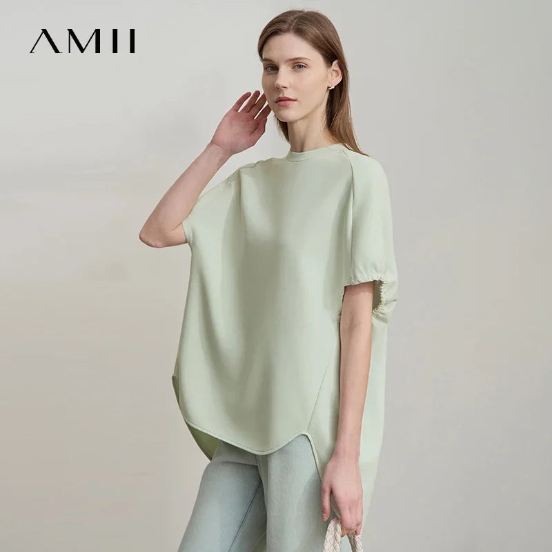 អាវយឺតដៃខ្លី Amii Minimalist សម្រាប់នារី រដូវស្លឹកឈើជ្រុះ ឆ្នាំ២០២៥ ថ្មី ក O មានភាពបត់បែនខ្ពស់ រឹងមាំ អាវធំធម្មតាសម្រាប់ធ្វើដំណើរ 12511087