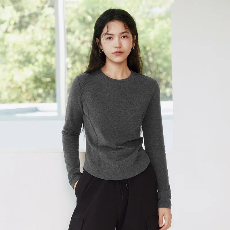 Semir Long Sleeve T-Shirt Women Winter Long Sleeve T-Shirt Women Winter Top Fitted Shoulder  Color 2025 New Slim Soft Clothing