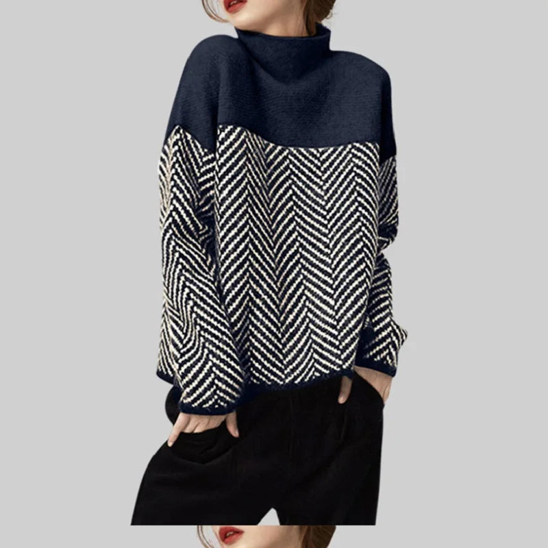 Women Sweater Pullover Top New Long Sleeve Knitwear Autumn Winter Ladies Bottoming Shirt Patchwork Color Jumper Spring Clothes