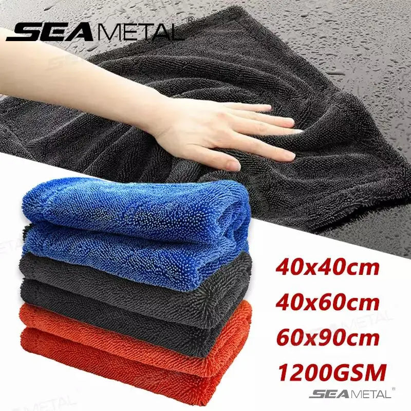 SEAMETAL High-end Microfiber Car Wash Towel 1200GSM High Water Absorption Cleaning Towel Multi Sizes Double Sided Washing Cloth
