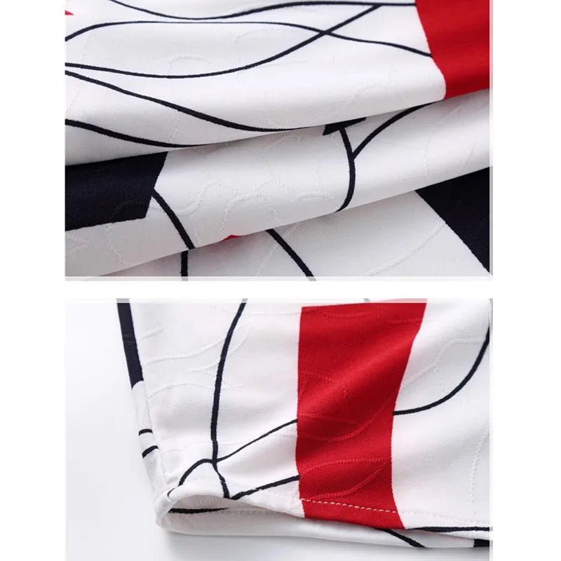 2026 Summer White Men's Stretch Short-sleeved Shirt, Navy Blue Single-breasted Collar Shirts, Beach Vacation Top, Asian Size