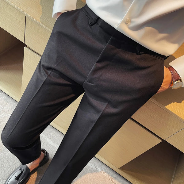 Men's Slim-Fit Wrinkle-Free Dress Pants – Drapey Business Casual Trousers with Stylish Pocket Detail for Office & Daily Wear