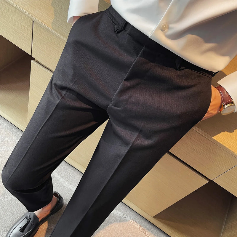 Men's Slim-Fit Wrinkle-Free Dress Pants – Drapey Business Casual Trousers with Stylish Pocket Detail for Office & Daily Wear