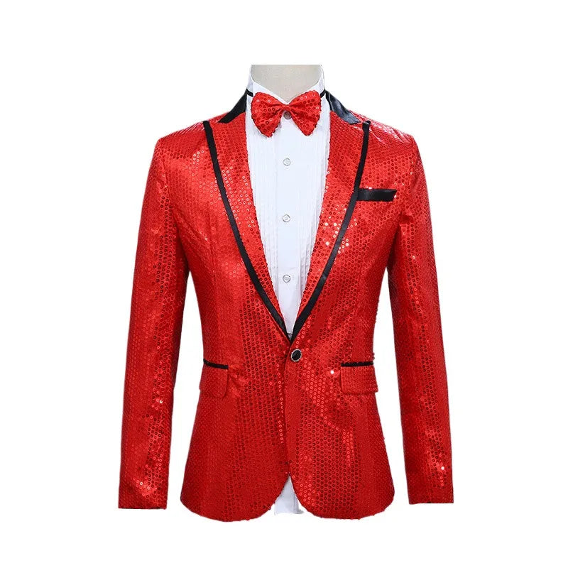 Men's Red Sequins Suit Jacket, Purple Single Button Round Sequin Embellishment Coats, Wedding Party Blazers, Asian Sizes.