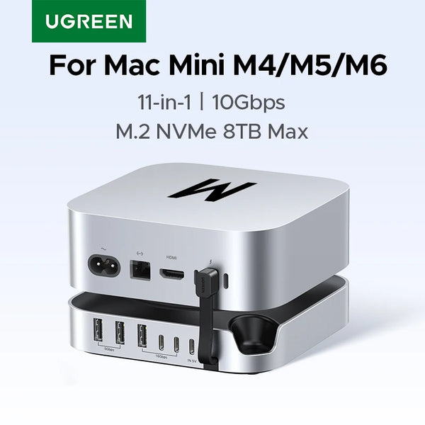 UGREEN USB HUB Docking Station for Mac Mini M4/M5/M6 M.2 NVMe SSD 8TB Max 10Gbps USB-A&C Ports SD&TF 170MB/s USB Splitter Dock