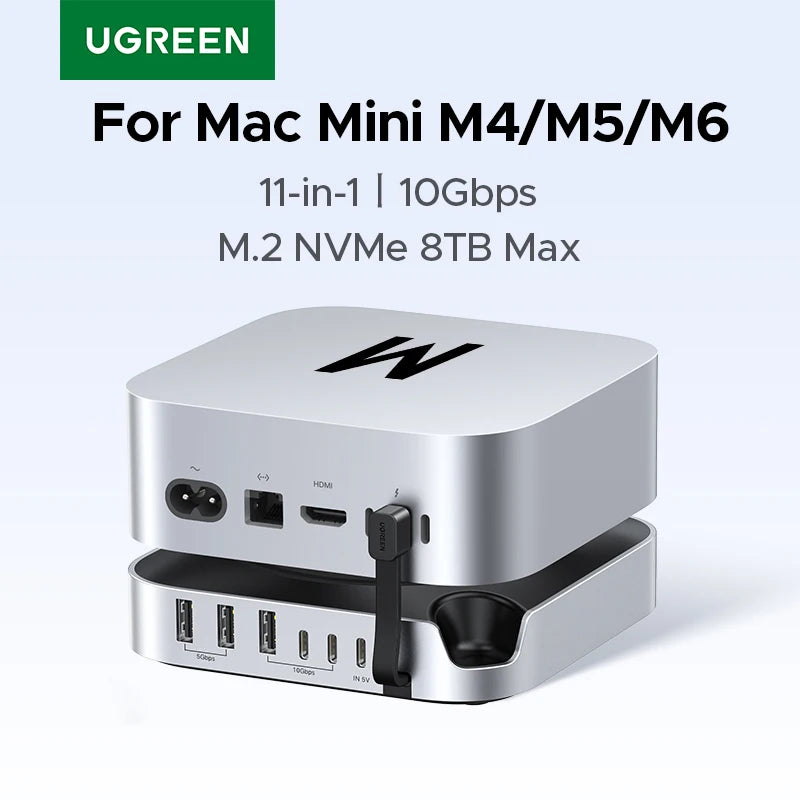UGREEN USB HUB Docking Station for Mac Mini M4/M5/M6 M.2 NVMe SSD 8TB Max 10Gbps USB-A&C Ports SD&TF 170MB/s USB Splitter Dock