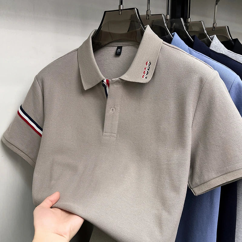 100%Cotton Man Short-Sleeved Polo Shirt Lapel Button Letter Embroidery Summer New Polo Shirt Casual Fashion Breathable Mens Wear