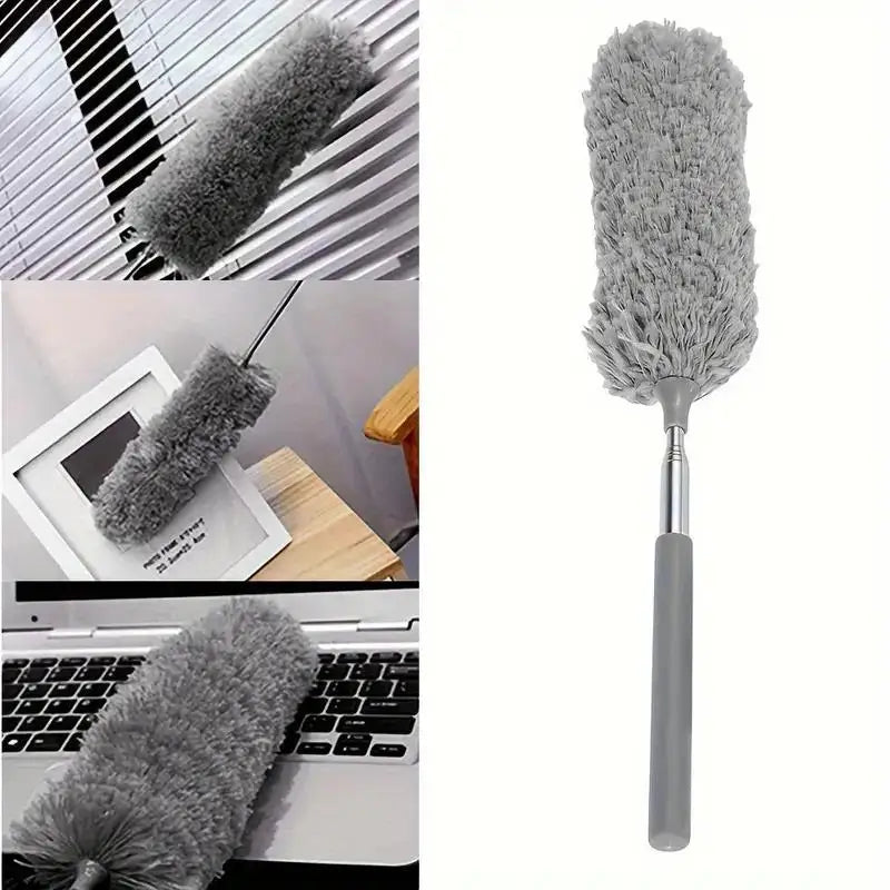 47" Extendable Microfiber Duster Pole - Bendable Stainless Steel Brush for Ceiling/Furniture/Car, Washable & No Power Needed