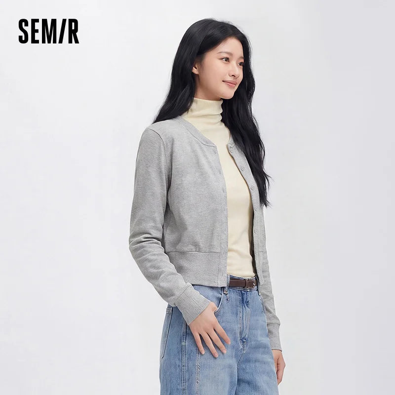 Semir Women Tshirt Long Sleeve Cropped Open Front 2026 Autumn Slim Look Versatile Casual Style Soft Knit Top Daily Wear