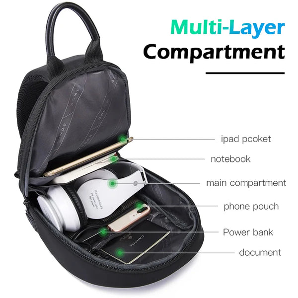 BANGE Solid Chest Bags Men Multi-Layers Sling Crossbody Bag Waterproof Chest Bag USB Charging Port Casual Shoulder Bag for Male