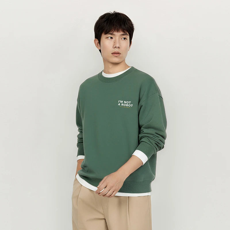 Semir Trendy Hoodie Men Spring Front Back Colorful Letter Print Embroidery Couple Loose Crew Neck Fashion Casual Top