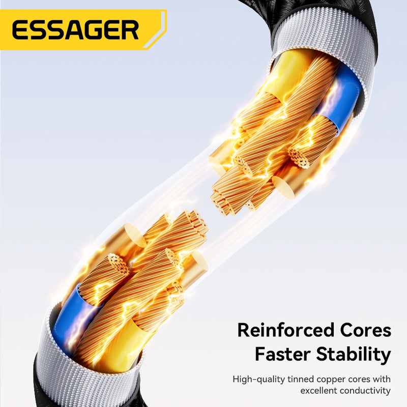 ខ្សែសាកលឿន Essager 240W 4-in-1 សម្រាប់ iPhone17 16 15 Pro Max Macbook iPad Xiaomi Samsung Macbook USB Type C ទៅ USB C