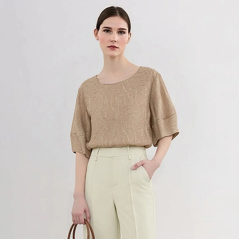 Amii Women's Blouse 2026 Summer New Round Neck Linen Blend Lantern Sleeve Top French Style Loose Casual Shirt For Women 12612036