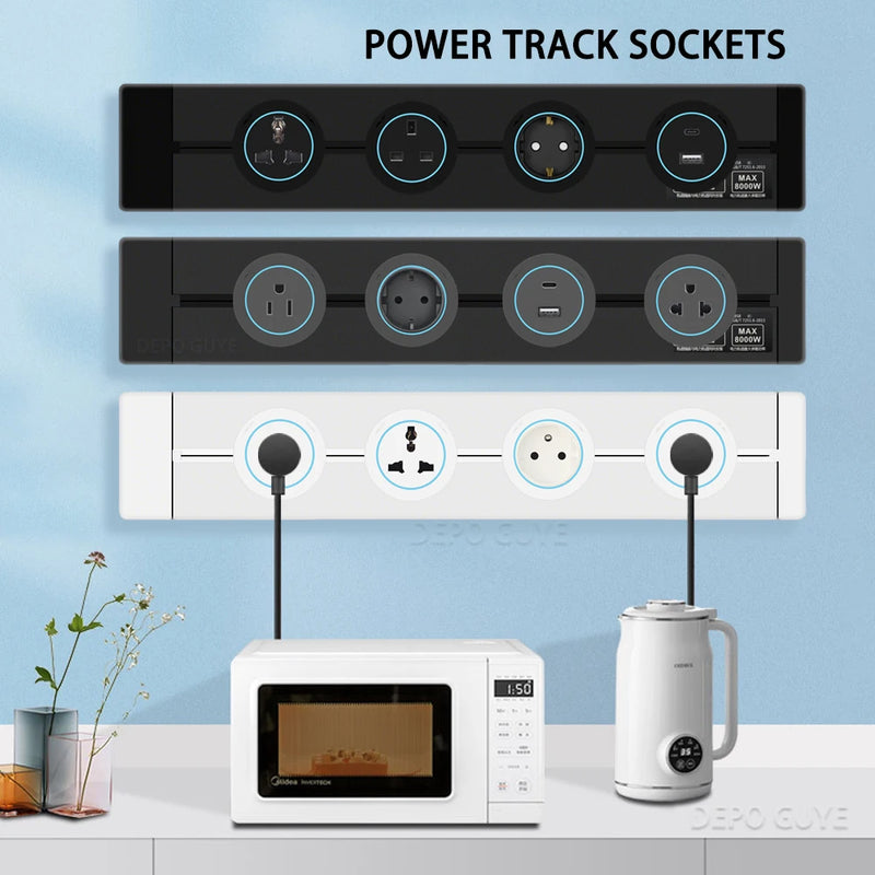 Power Track Socket EU/France/Italy/Israeli/UK/US Home Kitchen Romovable Adapterr Plug With USB Type-c Universal Outlet