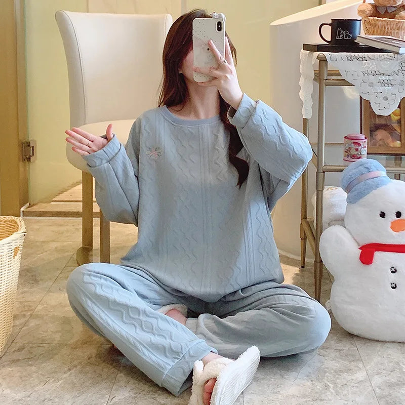 M-5XL Pyjamas Femme New Cotton Women's Pajamas Set Plus Size Sleepwear Home Wear Clothes Fall Winter Sleeping Nightwear Suit
