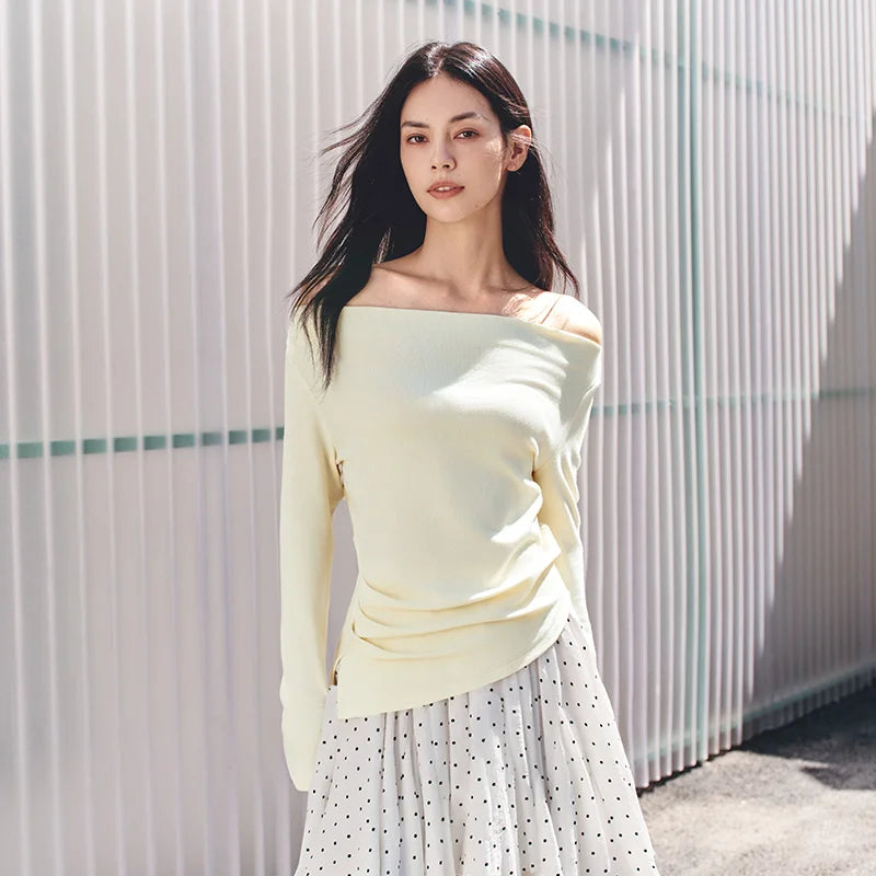 Semir Women Tshirt Long Sleeve Short Cowl Neck Ruched Irregular Slim Fashion Casual Autumn Top Street Wear 2026