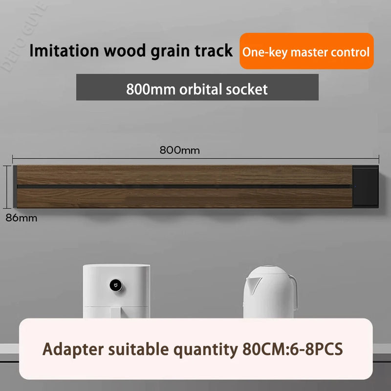 Imitation wood grain Rail Mobile Power Track Socket EU/Universal/UK/USB Type-C Kitchen Bathroom Office Wall Mounted Socket Plugs