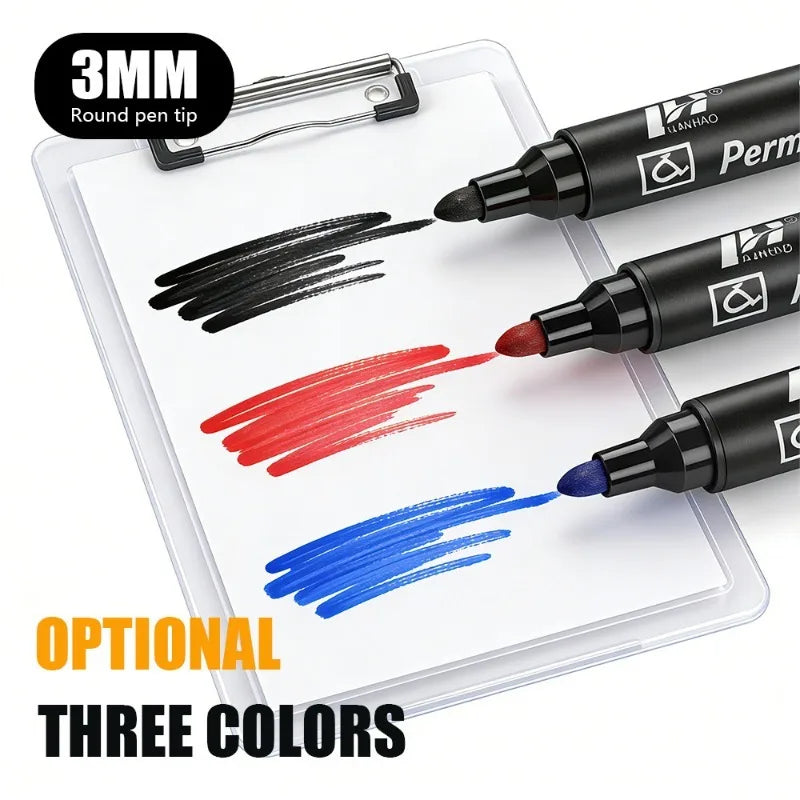 6pcs Hard Head 3mm Oily Big Head Marker Pen,Non Fading Convenient Large Capacity Big Head Marker Pen,School Office Supplies