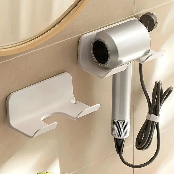 1pc Wall-Mounted Hair Dryer Organizer-Sleek White Plastic Corner Holder for Bathroom,Home,Space-Saving Design.Convenient storage